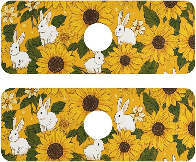Autumn Sunflower and Cute Rabbit Kitchen Sink Splash Guard Sink Faucet Mat Faucet Handle Drip Catcher Drain Mats for Kitchen Bathroom Countertop Absorbent Dish Drying Pad 2Pack 30x5.4IN