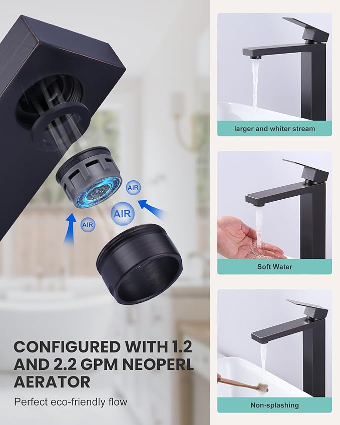 ARCORA Vessel Sink Faucet Oil Rubbed Bronze, Single Handle Tall Bathroom Faucet, Single Hole Lavatory Vanity Mixer Tap with Pop Up Drain and Supply Lines