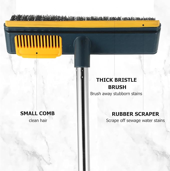 Long Handle Floor Scrub Brush 108Cm with Stiff Bristles, Bathroom and Tile Cleaning Brush for Grout and Hard-to-Reach Corners, Yellow for Household Floor and Shower Scrubbing