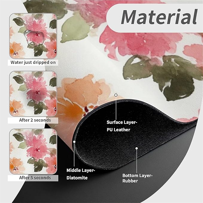 Kitchen Sink Splash Guard，Soft watercolor flowers Faucet Mat Sink Gadgets-Super Absorbent Fast Drying Mat Drip Catcher for Kitchen, Bathroom,Sink Mat, Dish Drying Mat, Bathroom(15" X 5.5" )
