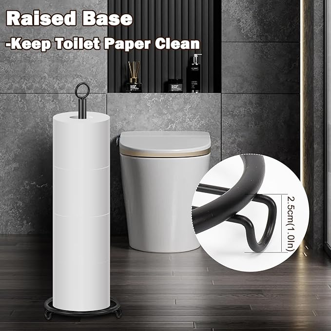 Bath Toilet Paper Holder, Metal Toilet Tissue Roll Organizer Storage, Tissue Paper Holder Stand for Bathroom/Kitchen Countertop (21” H, Matte Black)