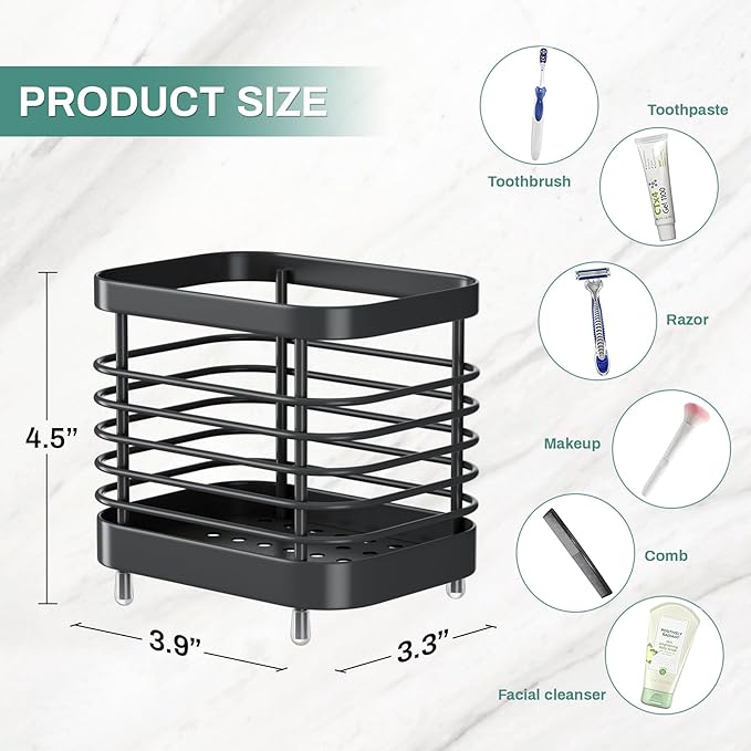 Black Electric Toothbrush Holder for Bathroom, Toothpaste Caddy Organizer Storage with Drainage, Kids Tooth Brush Stand for Countertop Sink, Bathroom Accessories Decor
