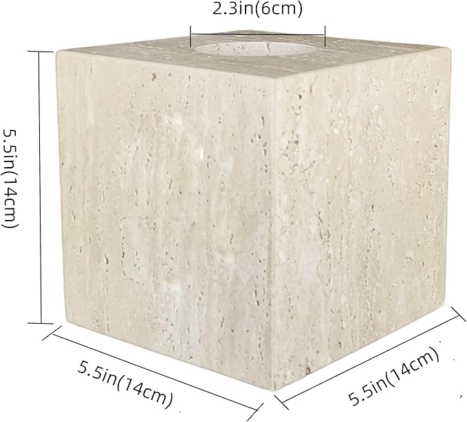Natural Travertine Marble Tissue Box Cover, Stone Square Pumping Paper, Roll Toilet Paper Holder for Living Room, Bathroom, Kitchen and Home Decor