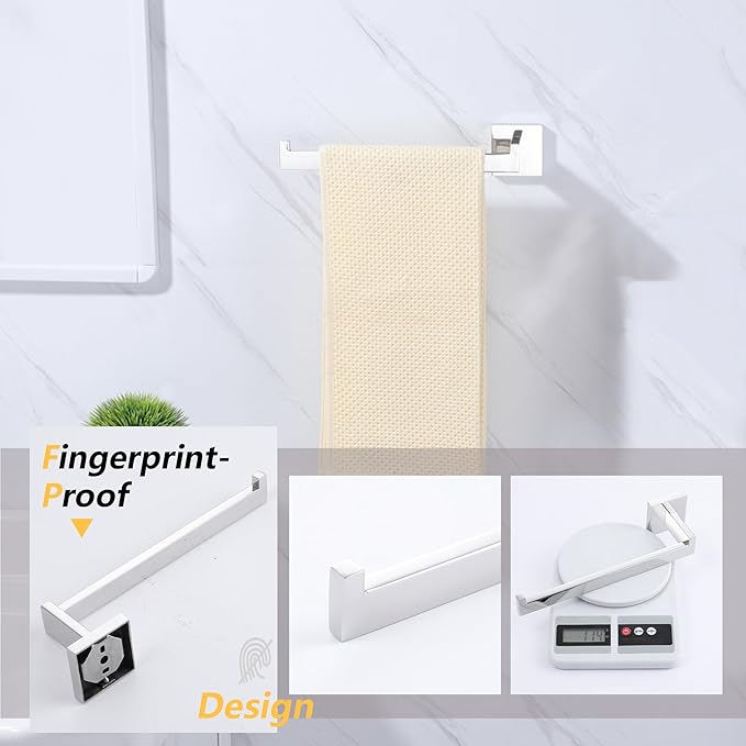 LANC Bathroom Hand Towel Holder Left Side Chrome Silver Hand Towel Bar 10 Inche Square Towel Ring for Kitchen Lavatory Wall Mount Stainless Steel Polished Towel Racks Hanger, A8806CP-LF