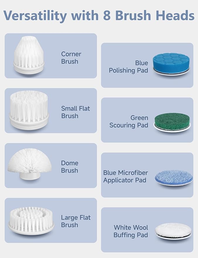 Electric Spin Scrubber Brush Cordless Shower Scrubber with Long Handle, 8 Brush Heads & 3 Adjustable Angles, Dual Speed Electric Scrubber for Cleaning, Automatic Cleaning Brush for Bathroom Tub Tile