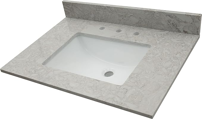MSI Drifting Fog Vanity Top with Under Mount Rectangle Ceramic Sinks, Engineered Marble Stone, 4" CC Faucet Holes, 31"X22"