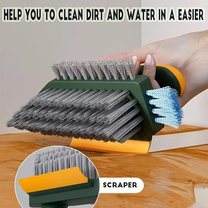 4-in-1 Grout Brush with Squeegee,Durable Bristles,Heavy-Duty Scrub Brushes for Cleaning with Stiff Bristles Cleaning Brush for Bathroom & Kitchen,Tile Floors Bathroom Wall/Corner/Window (Green)