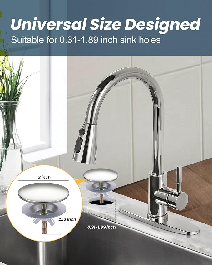 Kitchen Sink Hole Cover, Faucet Hole Cover for Kitchen Sink, Tap Hole Plate Stopper Cover Blanking Brass Metal Plug, Polished Nickel