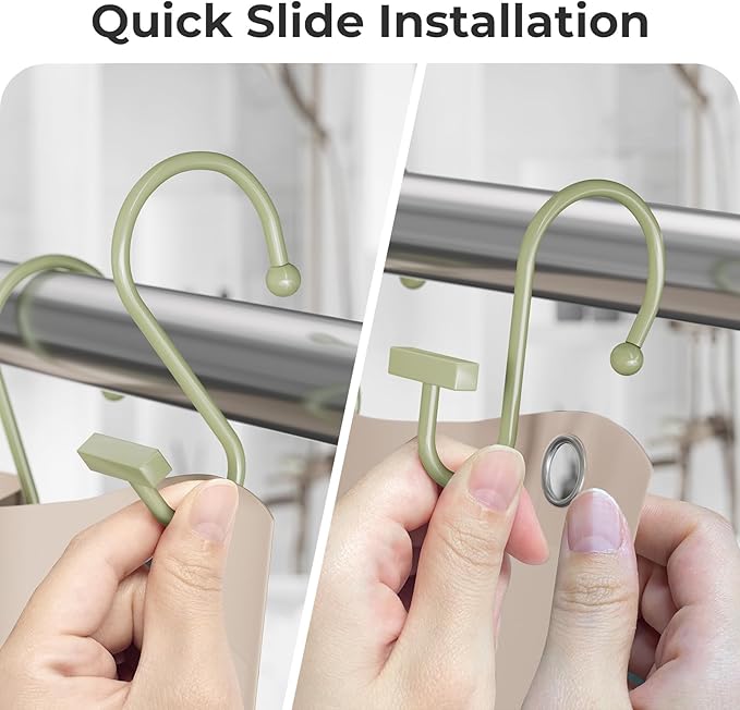 Sage Green Shower Curtain Hooks, Bathway Shower Curtain Rings Rust Proof, 12PCS Shower Hooks for Shower Curtain, T-Bar Design Convenient Elegant Shower Curtain Hangers for Bathroom Kitchen Wardrobe