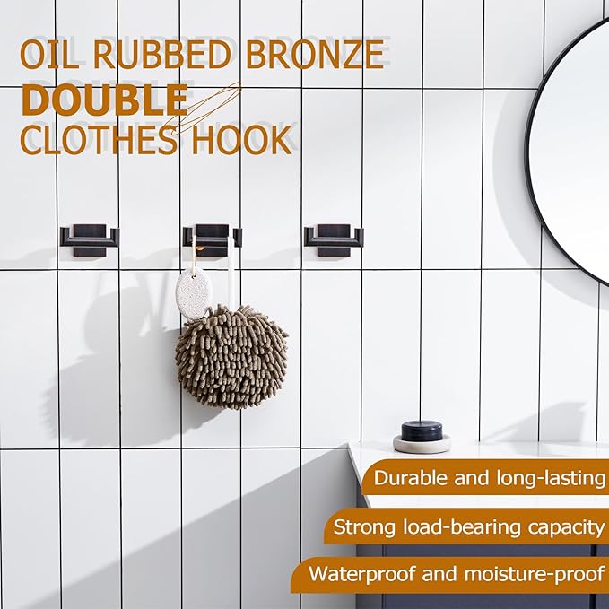 KOKOSIRI Robe Hooks Bathroom Double Towel Coat Hook for Bath Kitchen Hardware Wall Mounted, 3 Pack Oil Rubbed Bronze Stainless Steel B1015ORB-P3