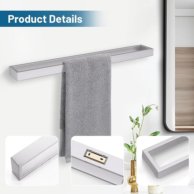 TNOMS Single Towel Bar Towel Holder Bathroom Hardware Accessories,Stainless Steel Wall-Mounted Towel Rack Towel Rail,24 Inches Brushed Nickel