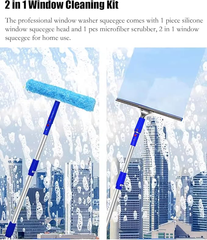 Extra Long Spliced Window Cleaning Rods 31 35 40 50 Ft, Washing Kit for Malls/ Tall Skylights/ Outdoor Balcony, Windows Squeegee Clean Tool & Wall Cleaner with Longer Handle - Aluminum(15m/49.2ft)