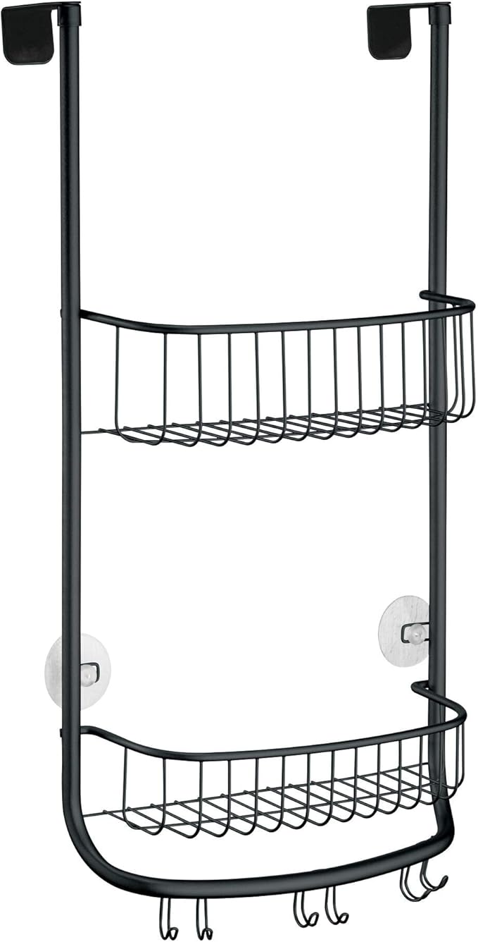 iDesign Over-the-Door Hanging Shower Caddy Organizer, The Forma Collection – 12” x 6.5” x 24”, Matte Black