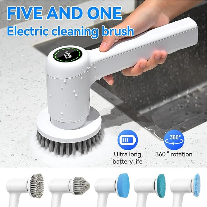 Electric Cleaning Brush 5 in 1 Electric Spin Cleaning Scrubber USB Rechargeable Electric Rotary Scrubber Household Appliances