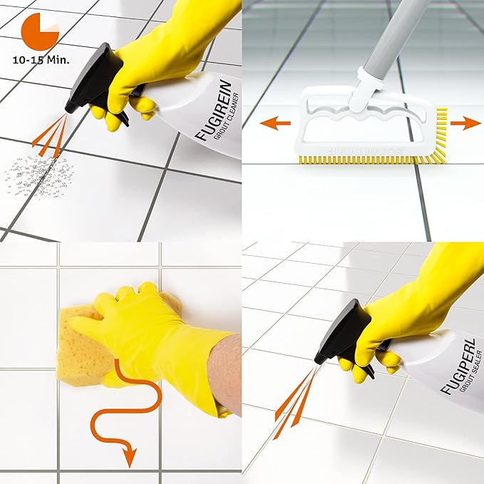 Fuginator Scrub Brush for Tile and Grout: Stiff Nylon Bristle Scrubbing Brush - Bathtub and Shower Scrubber for Floor Joints and Tile Seams - Cleaning Brush (White/Yellow)