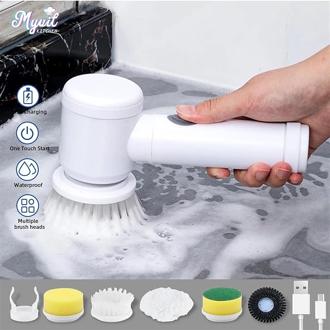 Electric Cordless Kitchen Cleaning Brush 360 Degree Rotating Brush Kitchen Handheld Bathtub Brush Scrubber Toilet Cleaning Tool (Size : 5Head Battery)
