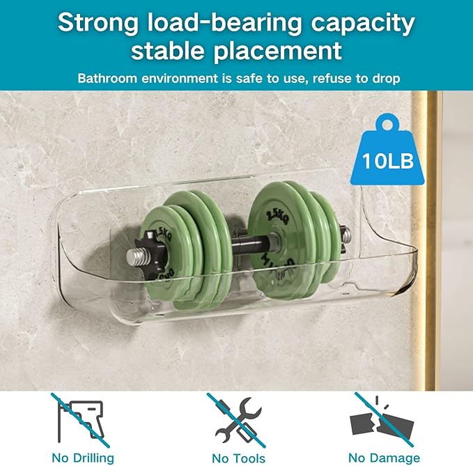 2 PCS Acrylic Wall Mounted Transparent Shelf, Non Drilled Wall Adhesive Bathroom Shelf with Self-adhesive Tape, Suitable for Storage in Bathrooms and Kitchens