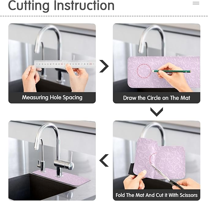 Kitchen Sink Splash Guard 2 PCS 30 Inch Sink Faucet Mat Splash Guard for Bathroom Countertop Water Absorbent Foldable Cuttable Soft Washable Floral Vintage Purple