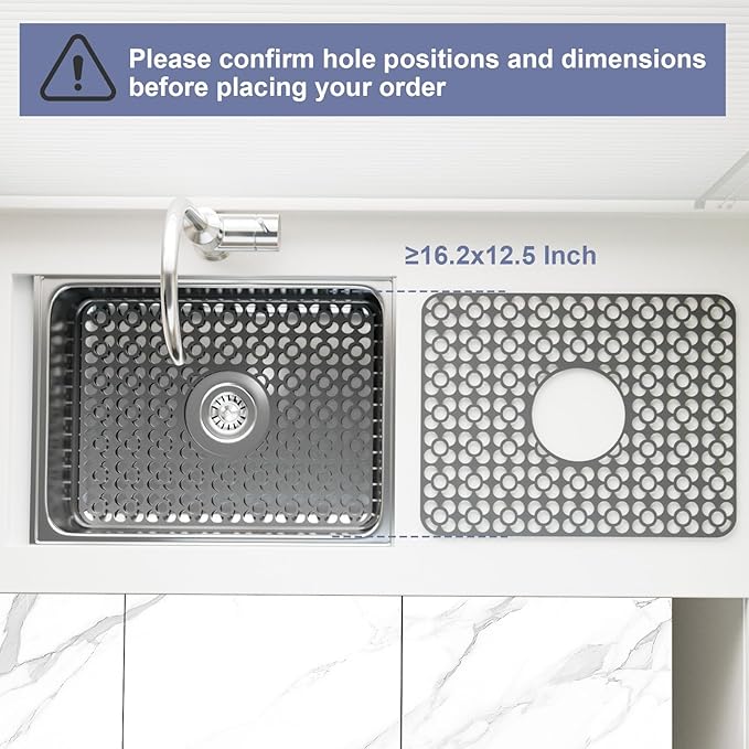 TOOVEM Kitchen Sink Mats, Sink Protectors for Kitchen Sink, 11.5 x 16.2 Inch Silicone Heat Resistant Non-Slip for Bottom of Kitchen Stainless Steel Sink Mats, Grey