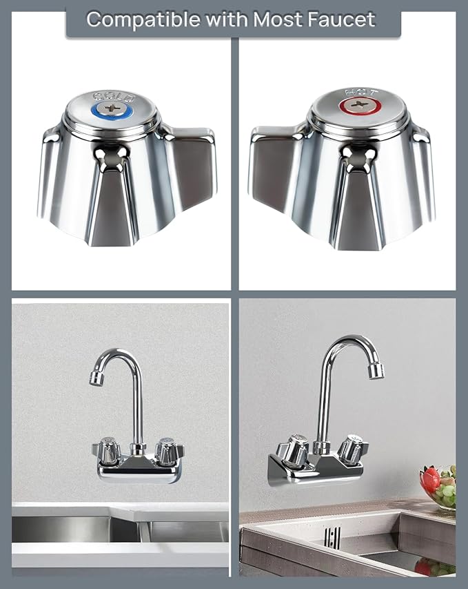 2 Pack Commercial Faucet Handle Replacement Kit Outdoor Faucet Handles 0.43" Round Stem Hole Faucet Handle Sillcock Valve Stems for Industrial, Restaurant, Kitchen Faucet
