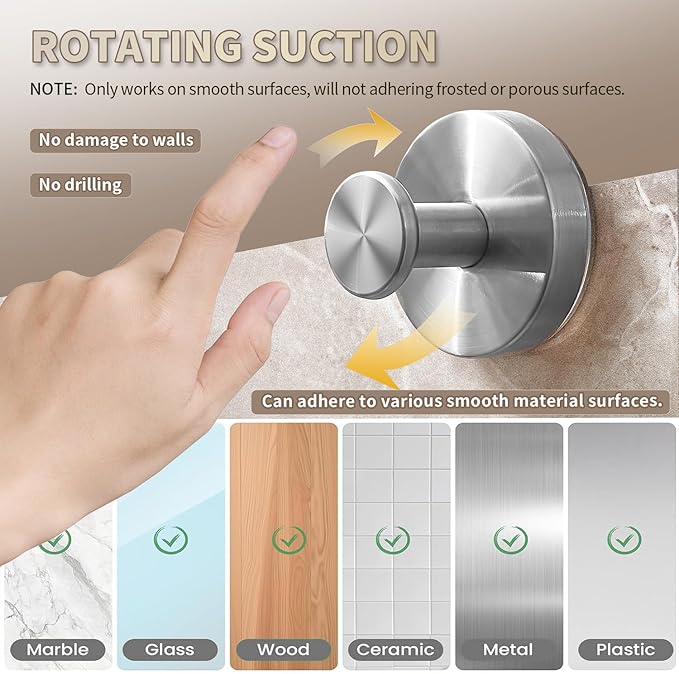 Suction Cup Hooks for Wreaths on Glass. 2026 Upgraded Drill-Free Suction Cup Hooks for Shower, Mirror, Wall, Hanging Towels (Black, 2 Pieces)
