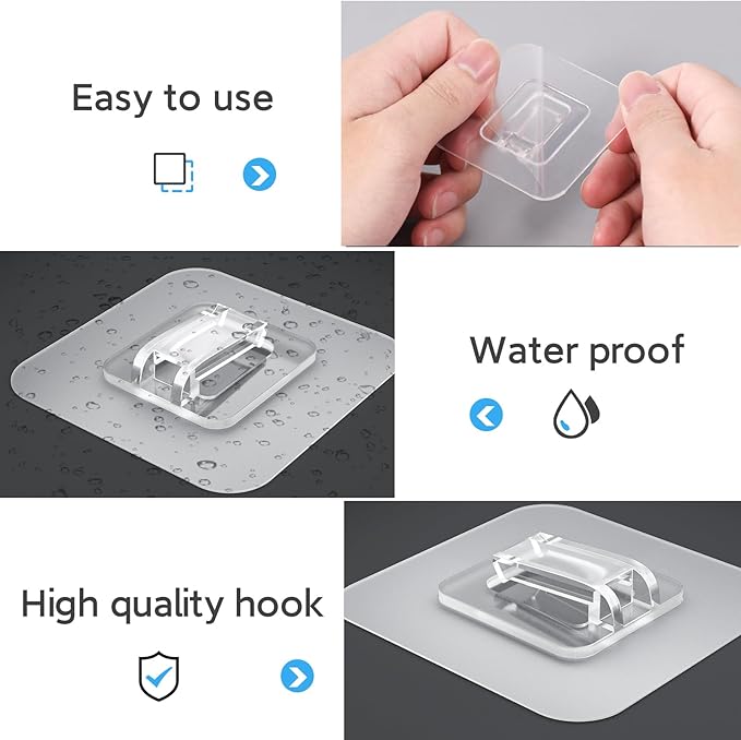 20 Pack Shower Caddy Adhesive Replacement Flat, Transparent Strong Adhesive Hooks, No Drilling, Waterproof Wall Hooks for Shower Caddy, Bathroom Storage Shelves and Kitchen Racks