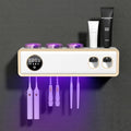 Toothbrush Holders for Bathrooms, UV Toothbrush Sanitizer and Holder Smart Home Bathroom Accessories, 3 Cups Electric Toothbrush Holder Wall Mounted with Toothpaste Dispenser Bathroom Decor (White)