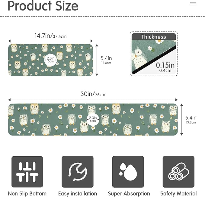Kitchen Sink Splash Guard 1 PC 14.7 Inch Sink Faucet Mat Splash Guard for Bathroom Countertop Water Absorbent Foldable Cuttable Soft Washable White Daisy Flower Owls