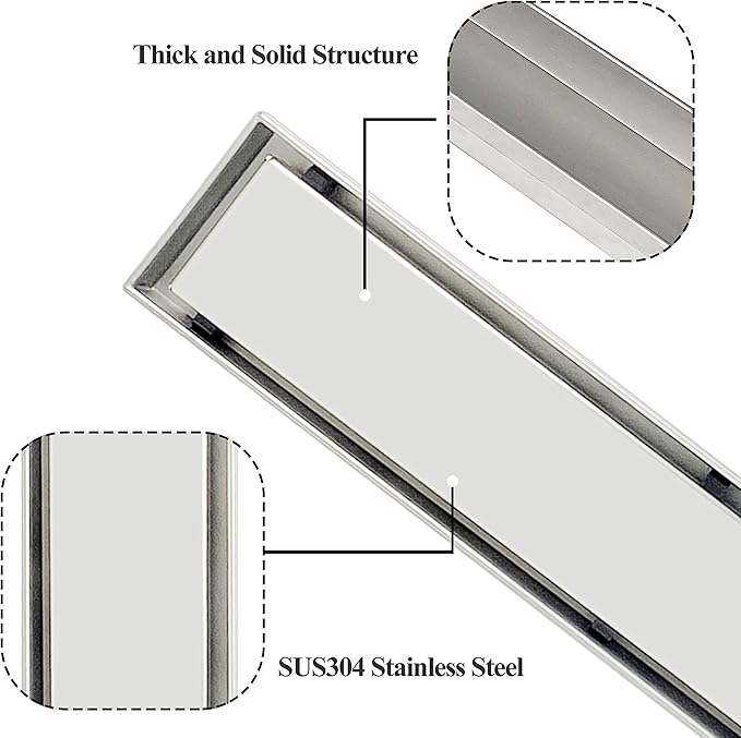 36 Inch Linear Drain Shower Drain Brushed Floor Drain with Removable 2-in-1 Tile Insert Grate Cover and SUS304 Stainless Steel CUPC Certificate (36 inch)
