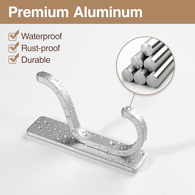 pickpiff Adhesive Wall Coat Hooks - Heavy Duty Stick-On Door Hanger, Metal Hook for Hanging Towel,Purse, Robe, Backpack, Jacket, Clothes - for Bathroom,Dorm, Closet, Kitchen - Silver, 6 Pack
