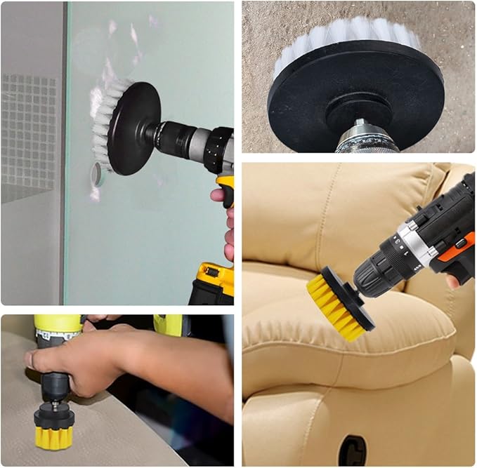 HIFROM 2 PCS, Soft and Medium Drill Brush Power Scrubbing Brush Drill Attachment for Cleaning Showers, Tubs, Bathrooms, Tile, Grout, Carpet, Tires, Boats,Upholstery