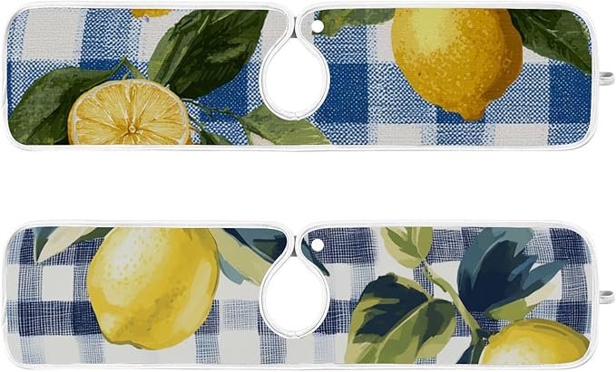 Sink Faucet Absorbing Mat Kitchen Sink Splash Guard Splash Faucet Drip Catcher for Bar RV Bathroom 2PCS 14.9x5.5in Blue and White Gingham Summer Lemons