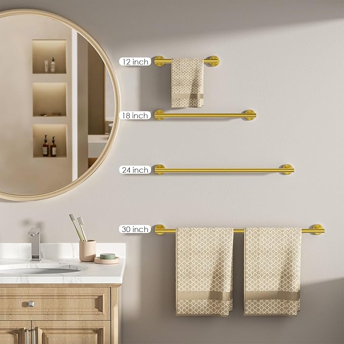 FORIOUS Towel Bar Wall Mounted, Stainless Steel Towel Racks for Bathroom, Includes Wall Mounting Hardware (Brushed Gold, 26 Inch)