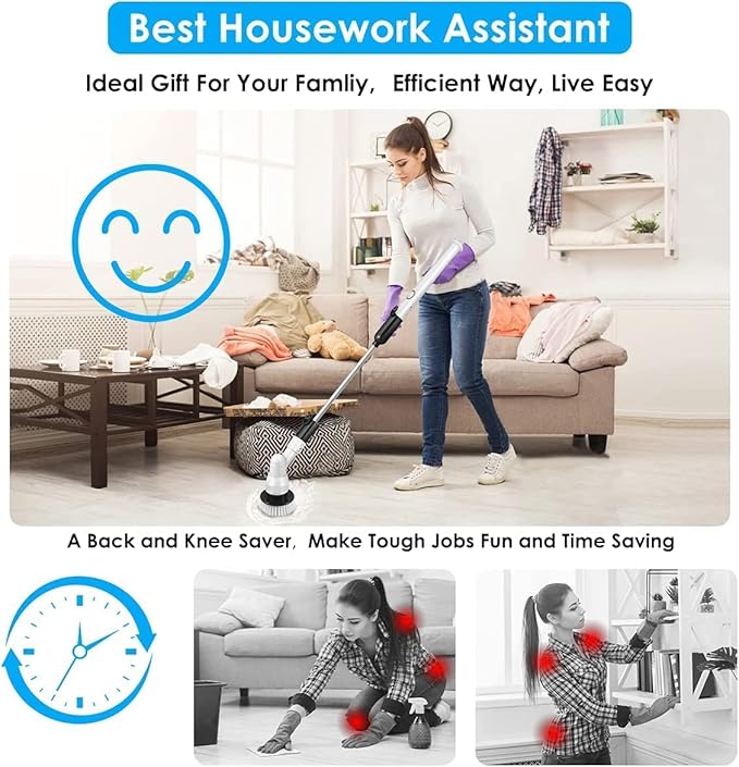 2022 Upgraded Rechargeable Cordless Electric Spin Scrubber Cleaning Brush with 3 Replaceable Brush Heads for Bathroom & Tile Tub Floor