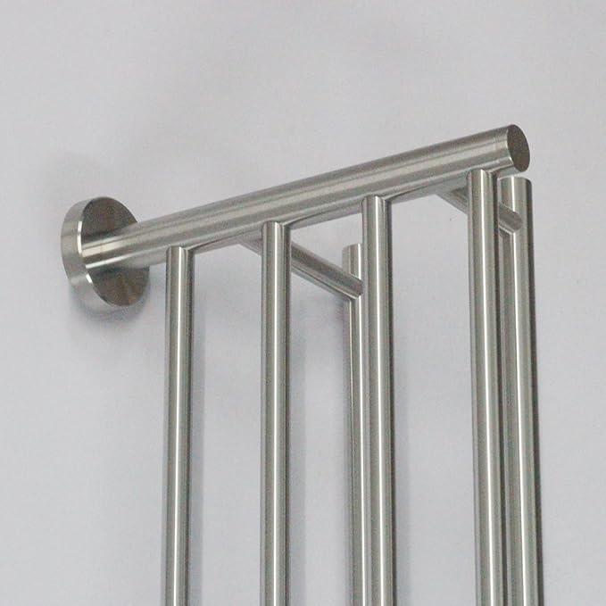 Premium Modern Double Hanging Quadruple Towel Bar Rack w/Round Base (24 Inches)- Brushed Finish, Stainless Steel, Water and Rust Proof, Top of The line Rack and Shelf