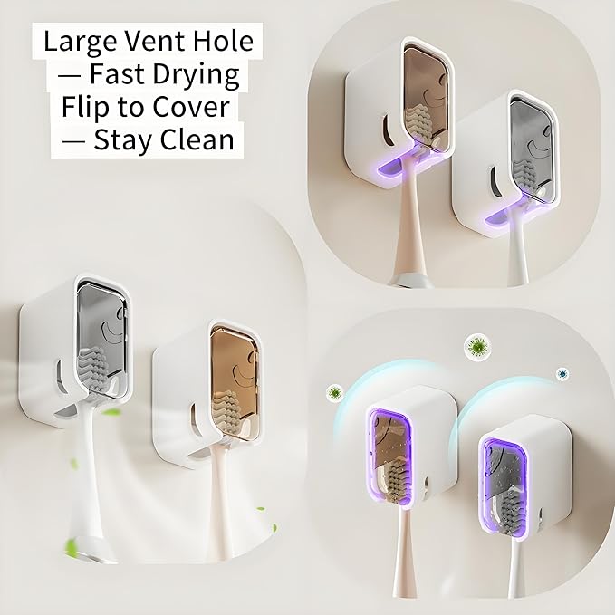 Electric Toothbrush Holder Wall Mounted for Bathroom, Toothbrush Holders with Cover for Shower, Single Slot Toothbrush Storage Organizer for Family and Travel (2 Grey)