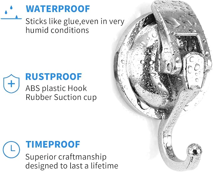 Heavy Duty Vacuum Suction Cup Hooks, Silver Plated Polished Super Suction for Kitchen Bathroom, 1 Pack