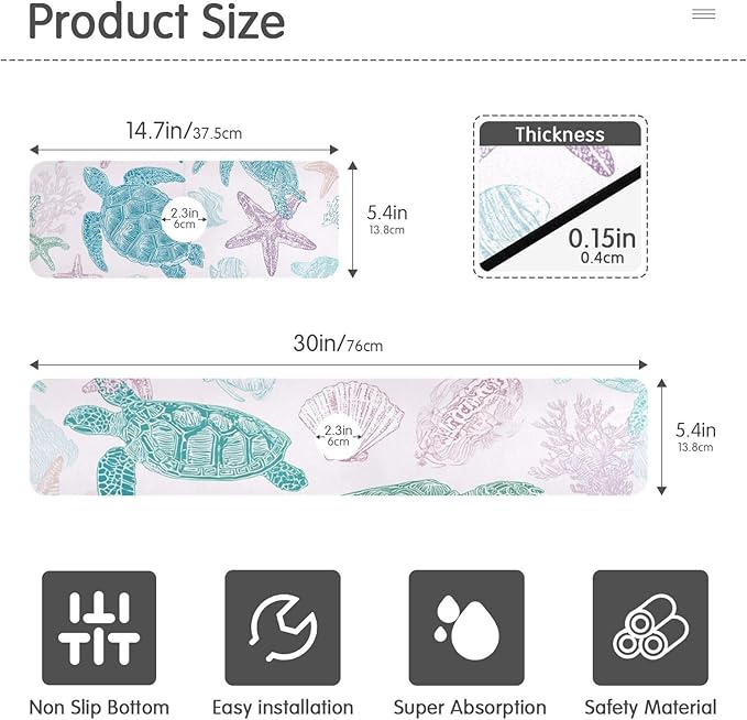 White Turtles Starfish Shell Coral Kitchen Sink Splash Guard Faucet Mat Diatomite Absorbent Pad for Bathroom RV 30x5.4in 1PCS water