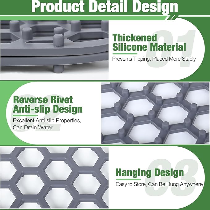 Sink Protectors Mat - 25.79"x13.98" Kitchen Sink Pad for Bottom of Basin for Protection of Stainless Steel and Tableware, Farmhouse Rubber Basin Mat Protector with Rear Drain - Light Gray