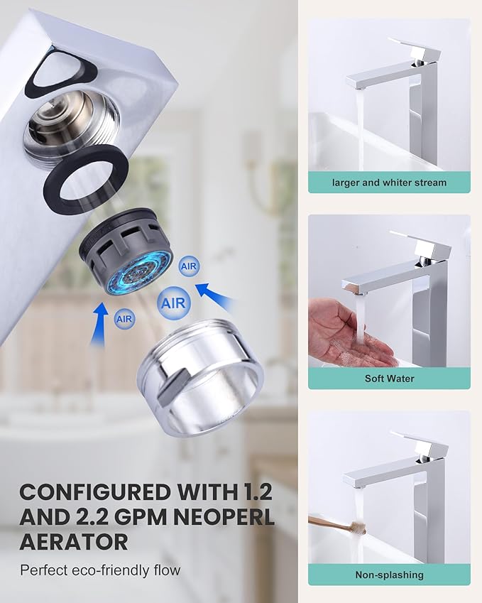 ARCORA Vessel Sink Faucet Chrome: Single Handle Tall Bathroom Faucet, Single Hole Lavatory Vanity Mixer Bar Tap with Pop Up Drain and Faucet Supply Lines