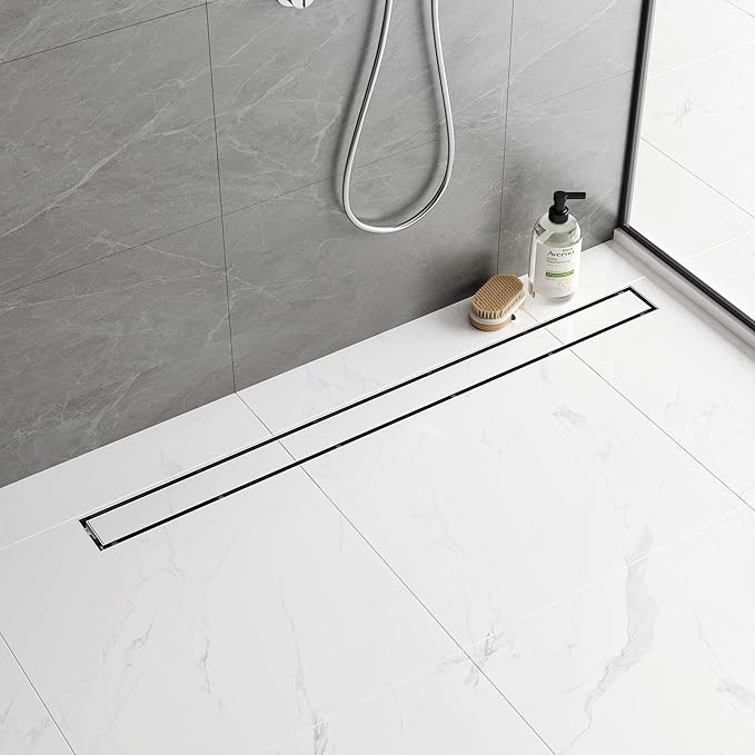 Neodrain 36-Inch Brushed Linear Shower Drain, 2-in-1 Flat & Tile Insert Cover, Stainless Steel Linear Drain, Brushed Rectangle Shower Floor Drain with Hair Strainer, Shower Drain Base