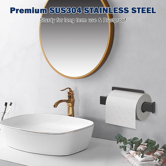NearMoon Toilet Paper Holder Self Adhesive, Premium Thick SUS304 Stainless Steel Square Rustproof Toilet Roll Holder no Drilling for Bathroom, Kitchen, Washroom (Matte Black)