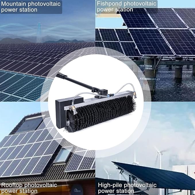 Solar Panel Cleaning Kit, Electric Solar Panel Cleaning Brush Kit, Telescopic Water Fed Pole with Rotary Brush Head, Universal Hose Connector for Windows, Conservatories & Roofs