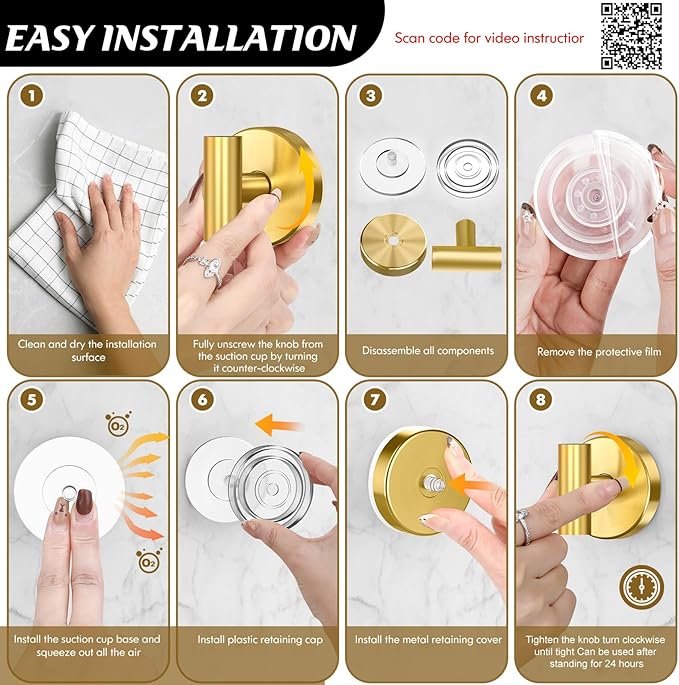 Suction Cup Hooks for Shower,Heavy Duty Shower Towel Suction Hooks,No Drill Wall Mounted Towel Hooks for Bathrooms Wall,Kitchen,Glass,Mirror,Tile to Hang Towels,Robes,Coat-Gold(2 Pack)