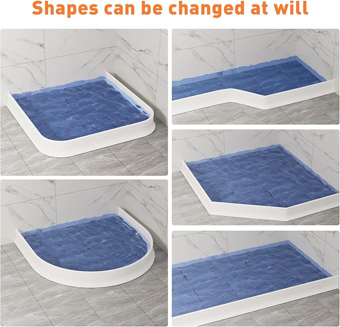 3.2" High Shower Threshold Water Dam 98 Inch Collapsible Self Adhesive Shower Water Splash Guard for Shower Water Blocker for Wet and Dry Separation Bathroom and Kitchen