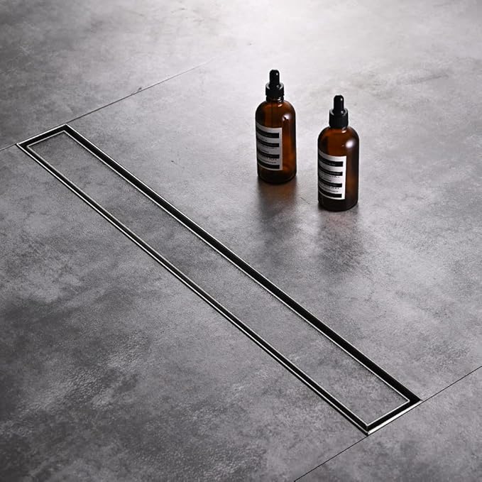 Linear Shower Floor Drain, 42 Inch Brushed Nickel 304 Stainless Steel Bathroom Drains Kit, Rectangular Shower Trench Drain with Reversable Tile-in Pattern Drain Cover & Hair Catcher