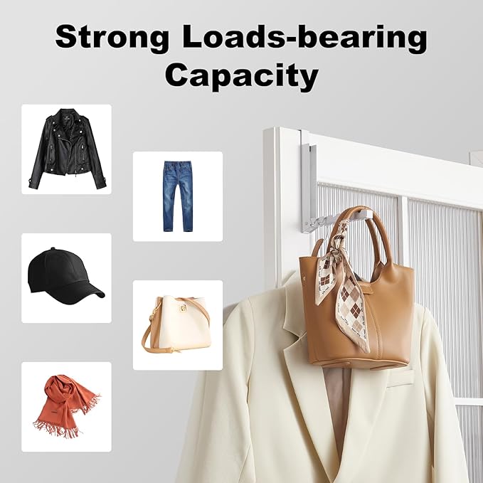 Over The Door Hooks Hanger for Clothes, 1 Pack Foldable Over The Door Drying Rack for Laundry, Overdoor Hanger Hook with 6 Groves for Towel, Coat, White