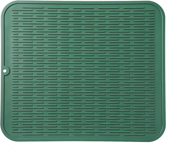 Silicone Dish Drying Mat for Multiple Usage,Easy clean,Eco-friendly,Heat-resistant Silicone Mat for Kitchen Counter or Sink,Refrigerator or Drawer Liner Green XL 18 inches x 16 inches