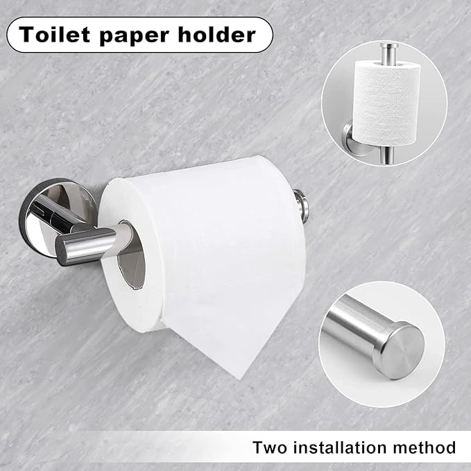 10Pcs Bath Tower Set, Includes 23.6 inch & 16 inch Towel Bars, Hooks, Rings & Toilet Paper Holder - Brushed Nickel