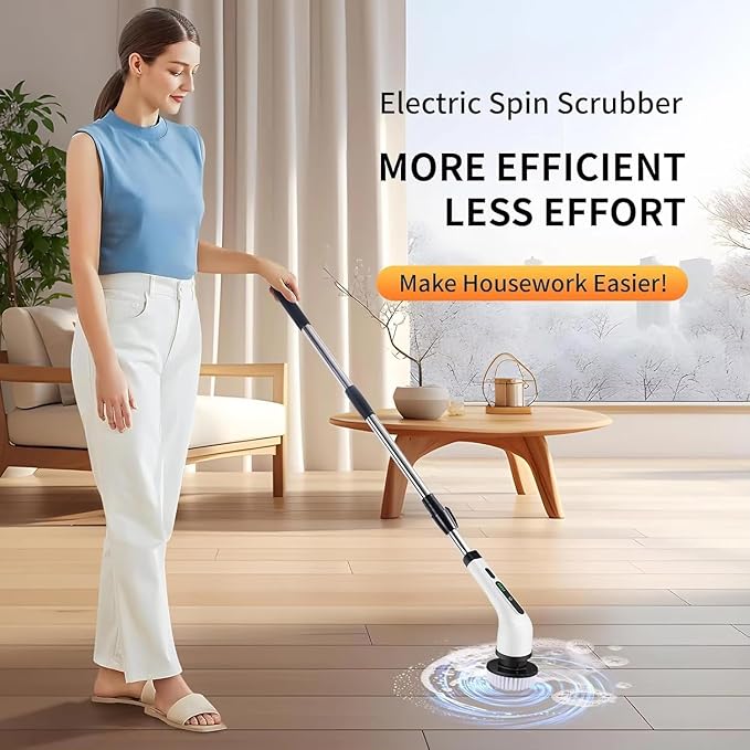 Electric Rotating Floor Scrubber Rechargeable Cleaning Brush Scrubber for Home, 3 Adjustable Size,2 Adjustable Speeds for Bathroom Shower Bathtub Car, (Blue) Cleaning Brush